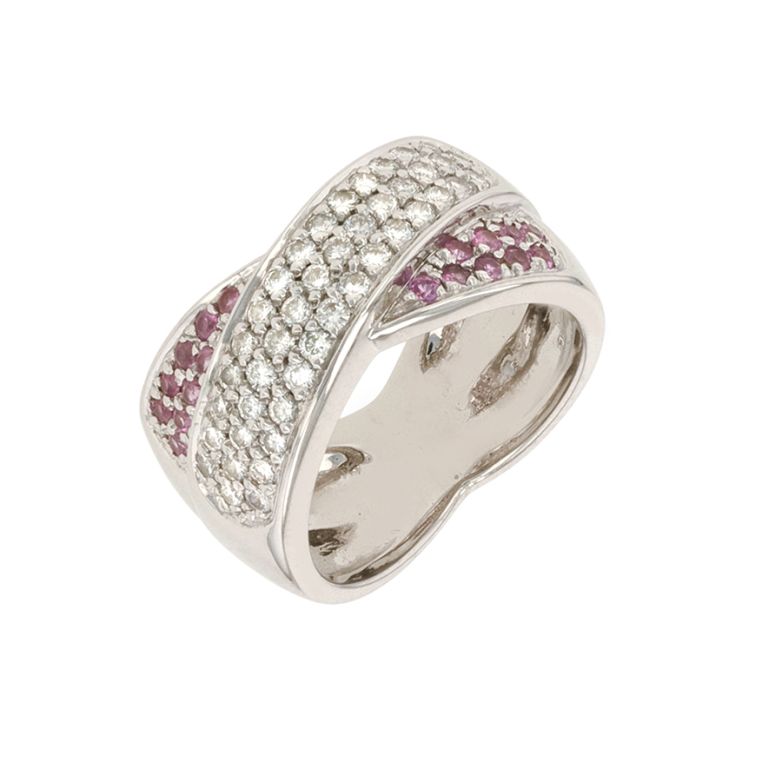 Bague saphirs rose 0.18 carat et diamants 0.43 carat or blanc 10.81g Comme neuf -  reconditionné disponible sur Gemme Les Bijoux